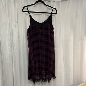Express Black and Pink Plaid Chemise with Lace Trim